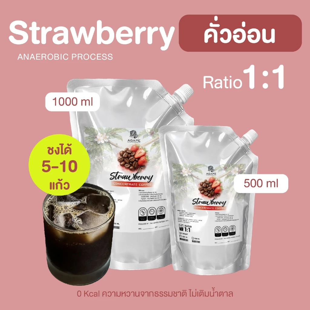 Concentrate Cold Brew คั่วอ่อน (Strawberry) ชงได้ 5-10 แก้ว กาแฟสูตรเข้มข้น อาราบิก้า 100%