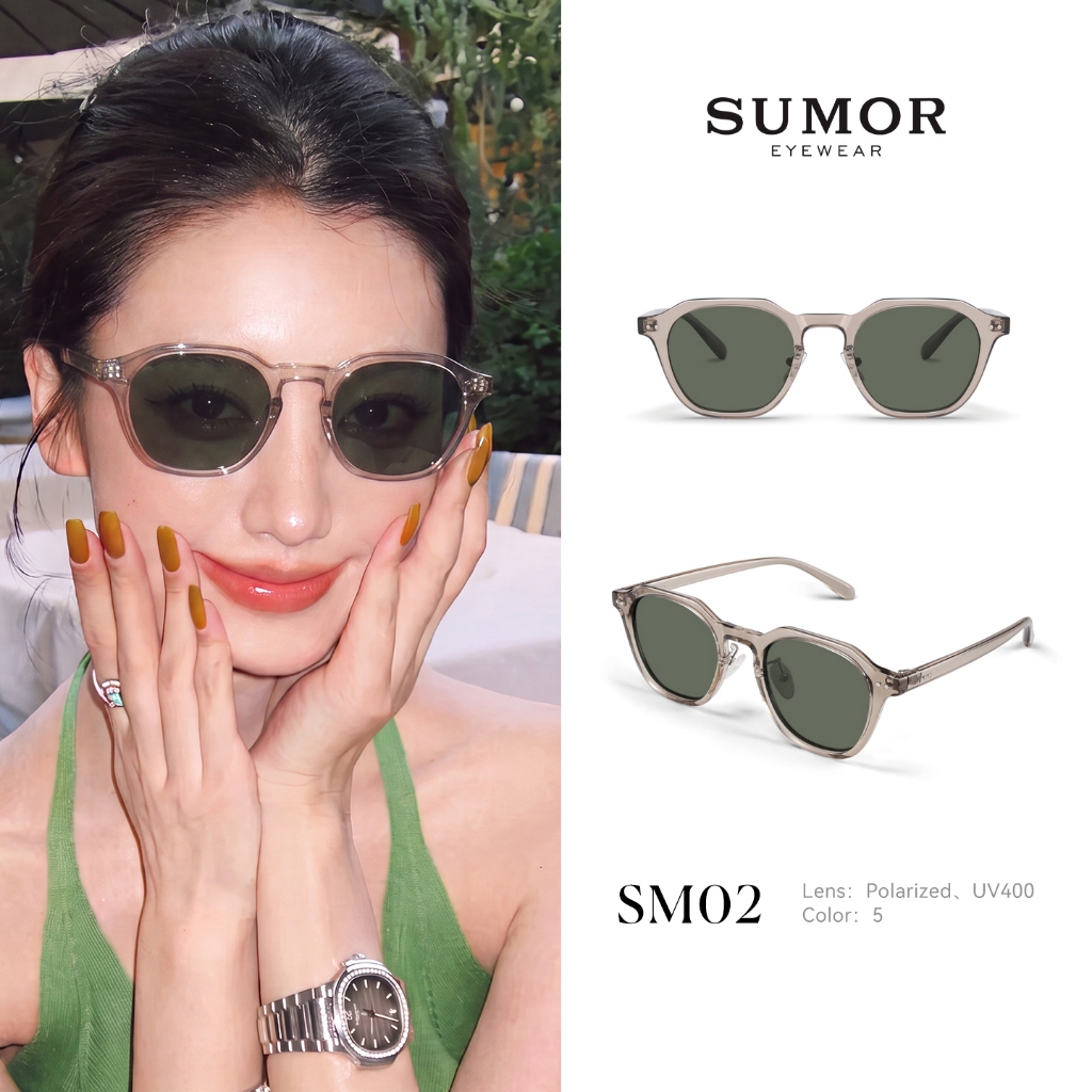 SUMOR : (SM02) แว่นกันแดดผู้หญิง กรอบ TR90 น้ำหนักเบา ยืดหยุ่น ไม่กดจมูก เลนส์ Polarized UV400