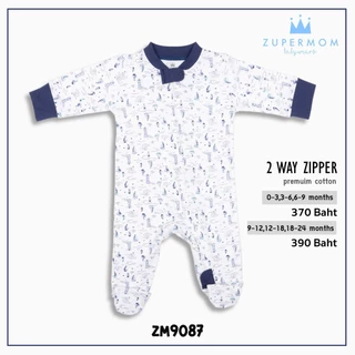Zuper Mom (0-24 เดือน) ชุดหมีเด็กอ่อน ซิป รุ่น 2 WAY ZIPPER บอดี้สูทเด็กอ่อน ชุดเด็กแรกเกิด บอดี้สูทหุ้มเท้า no.9087