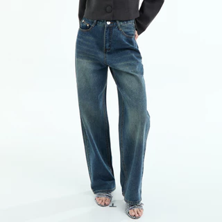 Bemingjeans102(XS-6XL)-BEMING Jolly Jeans - กางเกงยีนส์เอวสูงทรงขากว้างช่วยเก็บทรงช่วงเอวและหน้าท้อง