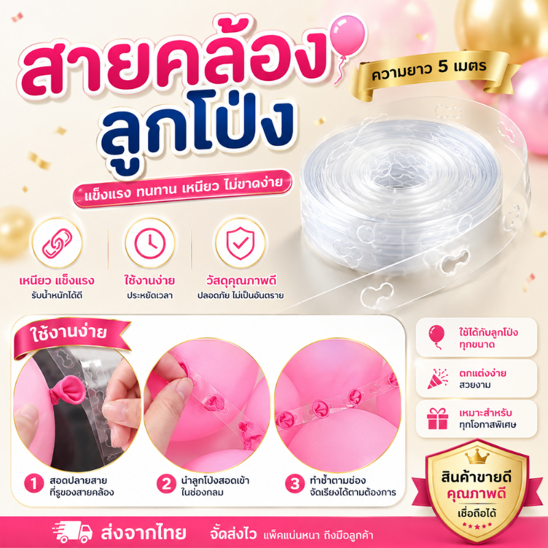 สายลูกโป่ง​ สายร้อย​ สายคล้อง​ ลูกโป่ง ยาว5เมตร