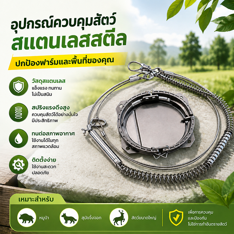 อุปกรณ์ควบคุมสัตว์ สแตนเลสคุณภาพสูง สายสลิงแข็งแรง ทนต่อทุกสภาพอากาศ กลางแจ้ง ป้องกันพื้นที่เกษตร ฟาร์ม สวน