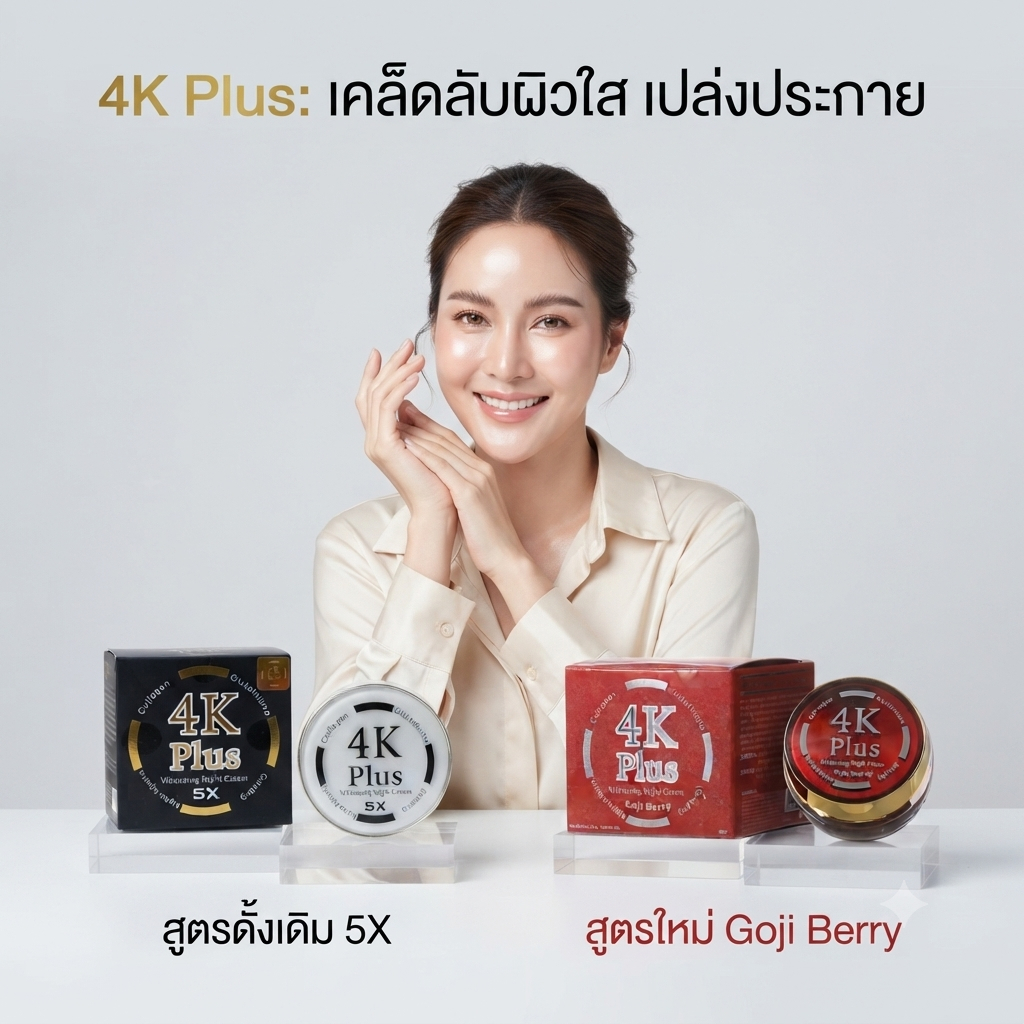 4K Plus ครีมบำรุงผิวหน้า ไวท์เทนนิ่ง ไนท์ครีม (สูตรดั้งเดิม 5X และ สูตรใหม่ Goji Berry)
