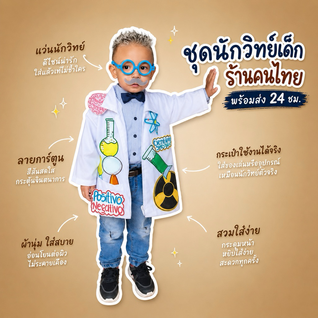 พร้อมส่ง 24H ชุดนักวิทยาศาสตร์เด็ก ชุดอาชีพเด็ก แฟนซีเด็ก แต่งกิจกรรมโรงเรียน