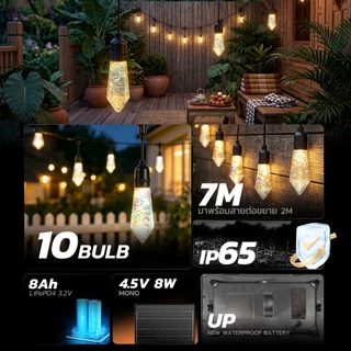 MODI【ซื้อ1แถม1】ไฟห้อยระย้าโซล่าเซลล์ 7M10หลอด IP65 มีรีโมทคอนโทรล ตกแต่งสวน ปีใหม่ คริสมาส ปาร์ตี้