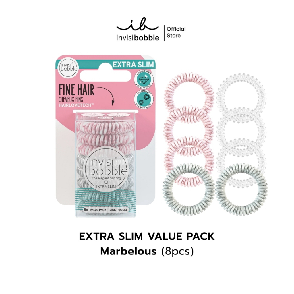 invisibobble ยางรัดผม ผมไม่เป็นรอย รุ่น Extra Slim Marbelous (1 กล่องบรรจุ 8 ชิ้น)