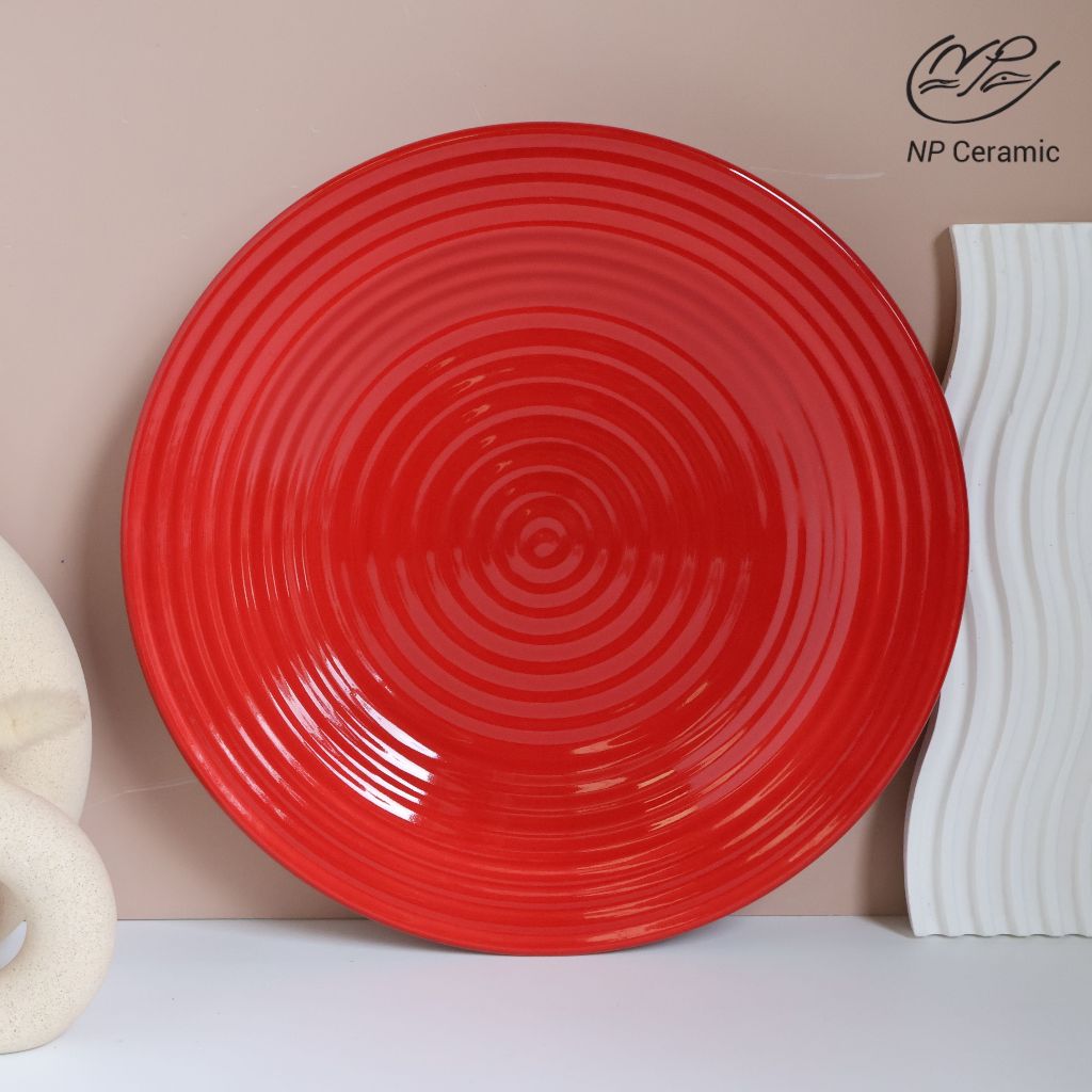 [ลดสูงสุด 80%] NP Ceramic จานเซรามิค จานชามสีแดง ใบใหญ่หนาแข็งแรง