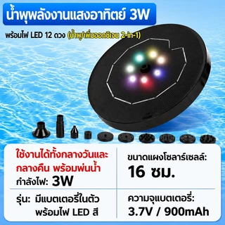 น้ำพุโซล่าเซลล์ลอยน้ำ รุ่นทรงกลม หัวฉีดหลายแบบ เปลี่ยนหัวฉีดได้ อุปกรณ์ตกแต่งสวน Solar Pump ใช้กลางแจ้งได้ ทนแดดทน
