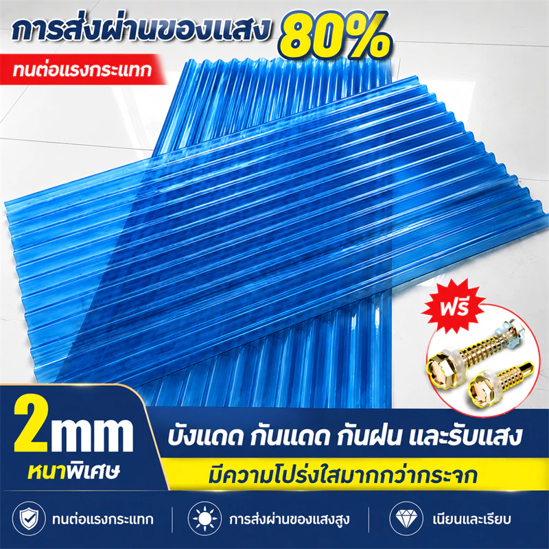 FRP แผ่นหลังคา แผ่นหลังคาใสๆ แผ่นใส อย่างหนา 2มม ยาว1.5/1.8/2ม กันน้ำ กันแดด ฉนวนกันความร แผ่นใส-หลังคา