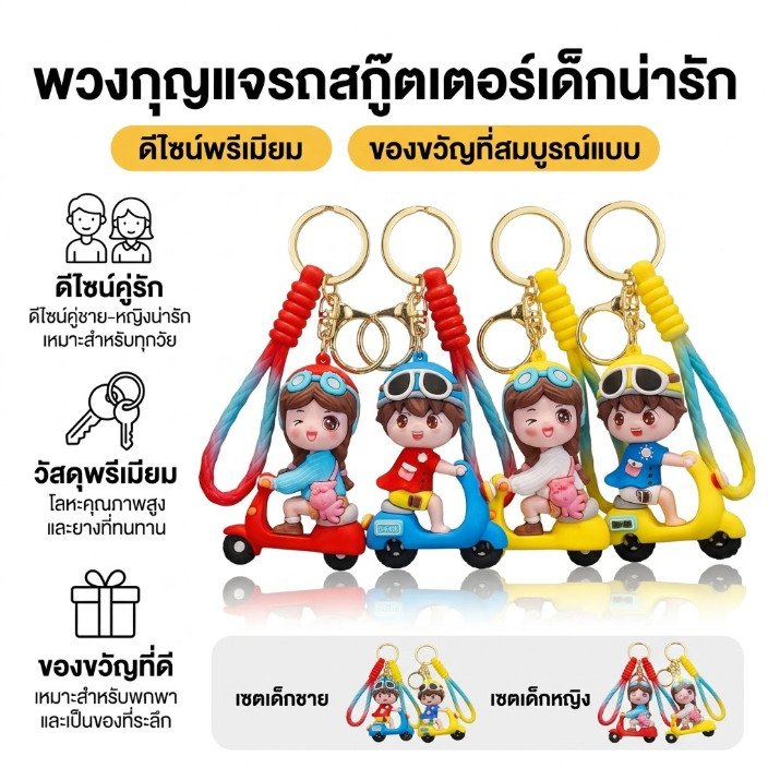 พวงกุญแจคู่รักการ์ตูนน่ารัก ห้อยกุญแจรถมอเตอร์ไซค์ รถยนต์ ได้ทั้งชาย-หญิง ของขวัญวันวาเลนไทน์