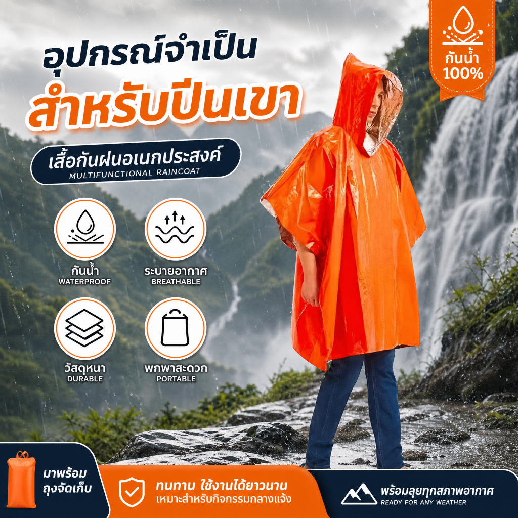 ผ้าห่มกันหนาวฉุกเฉิน อลูมิเนียมฟอยล์ กันฝน เก็บความร้อน แคมป์ปิ้ง ปีนเขา Thermal Blanket Survival Gear พกพา น้ำหนักเบาดี