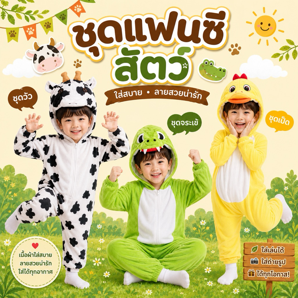 🔥มีส่งแมส จาก กทม🔥ชุดสัตว์ ชุดแฟนซี ชุดวัว จระเข้ เป็ด ใส่สบายไม่ร้อน