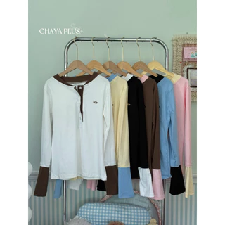 (ส่วนลดโปรเปิดร้าน+ส่งฟรีโค้ดคุ้ม✅) เสื้อแขนยาวแต่งเลเยอร์ดีเทลสลับสีข้อมือ งานเชิ้ตกระดุมใช้งานได้จริง (38-50)