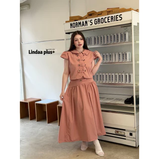 LindaaPlus-- ชุดเซ็ต“𝑴𝒐𝒍𝒍𝒚”เสื้อ+กระโปรงยาว ผ้าคอตตอนป๊อปลิน เนื้อนิ่มใส่สบาย อยู่ทรง งานกระโปรงมีซับใน แต่งกระดุมคาดอก