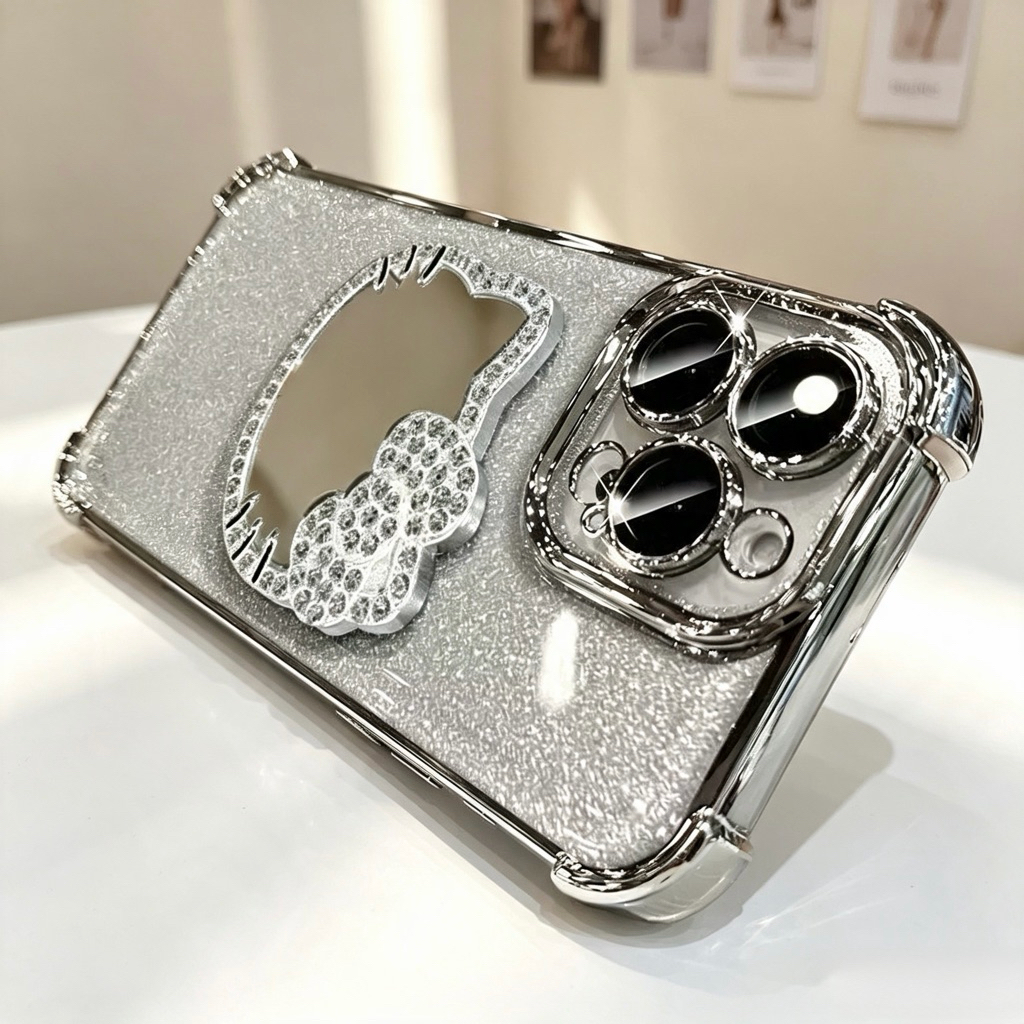 เคสกากเพชร ขาตั้งกระจก คิตตี้ สำหรับ iPhone 17 17Air 17Pro Max 16 Pro Max 15 ProMax 14Pro Max 13 11 iX xs