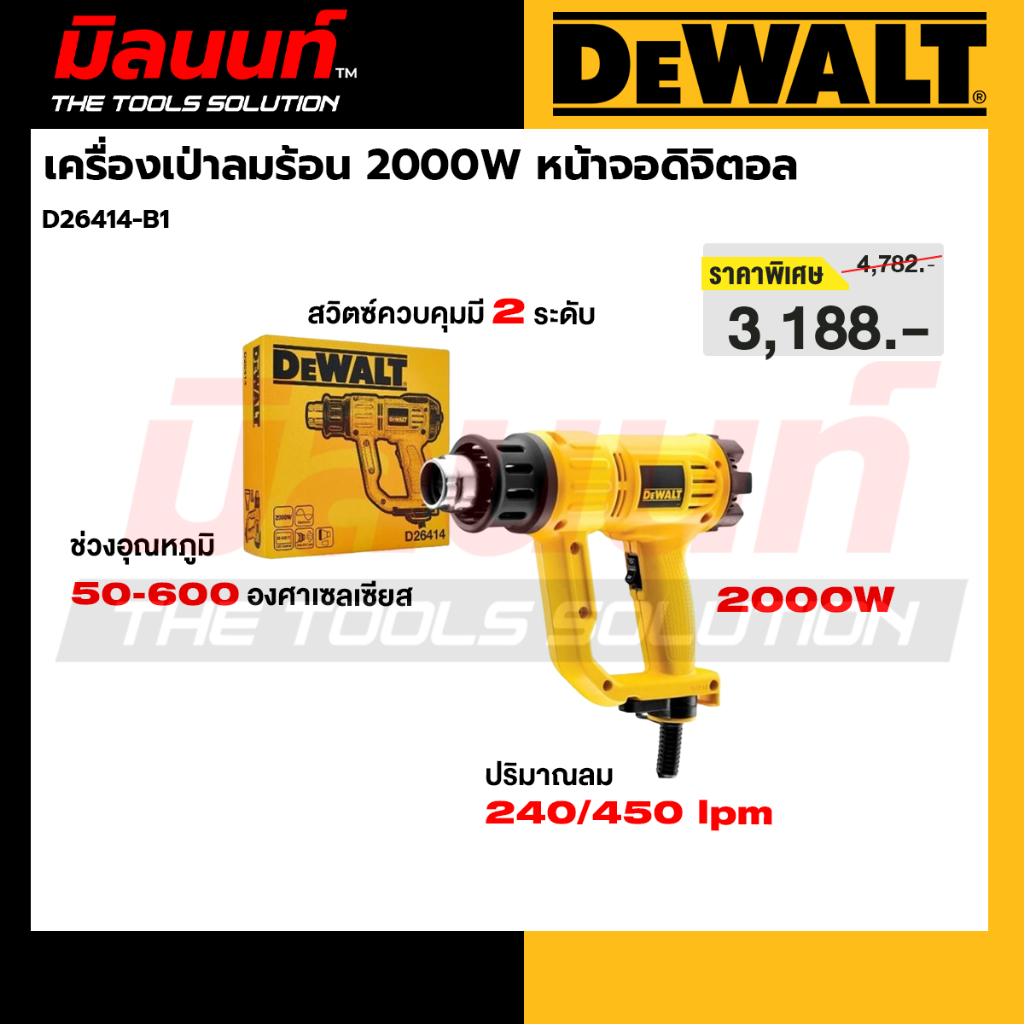 DEWALT รุ่น D26414-B1 เครื่องเป่าลมร้อน 2000W หน้าจอดิจิตอล