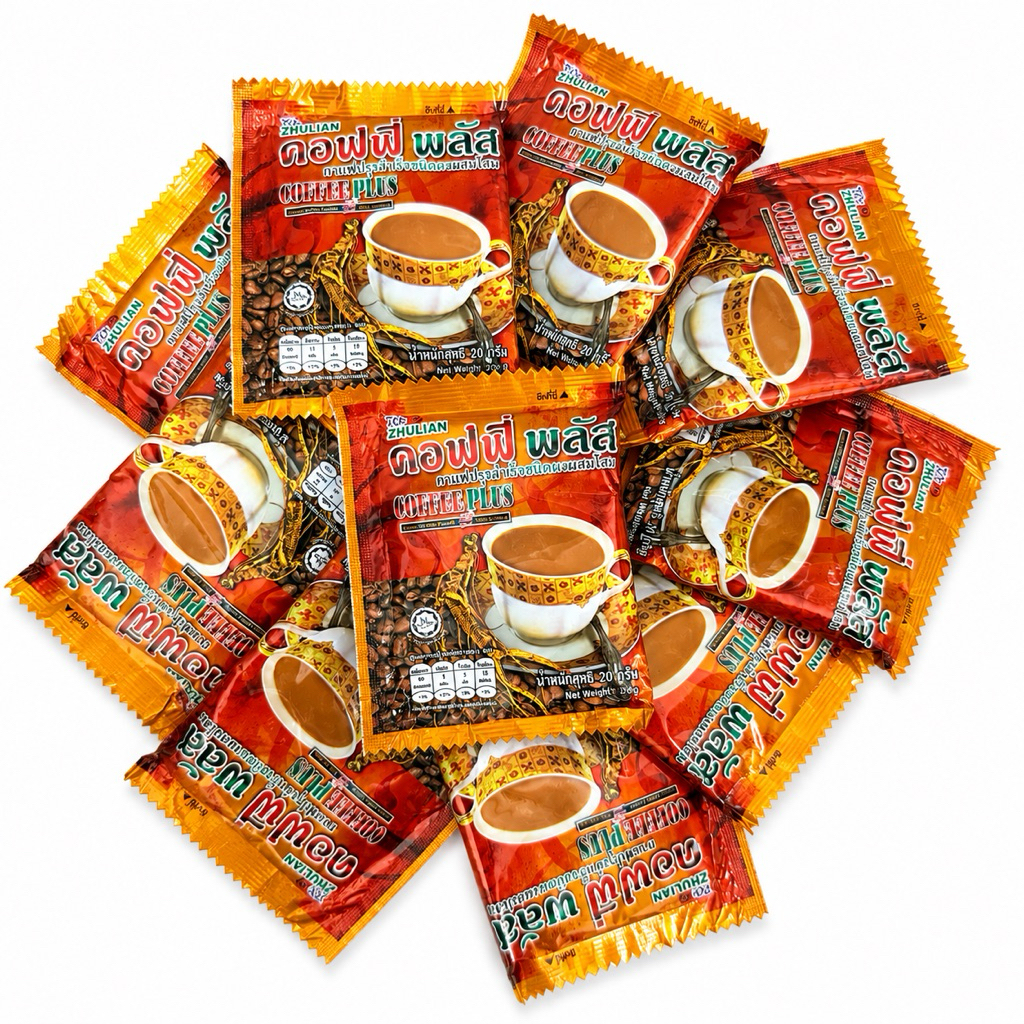 zhulian กาแฟโสมคอฟฟี่พลัส กาแฟโสมซูเลียน แบ่งขาย10ซอง ของแท้ ใหม่ทุกซอง