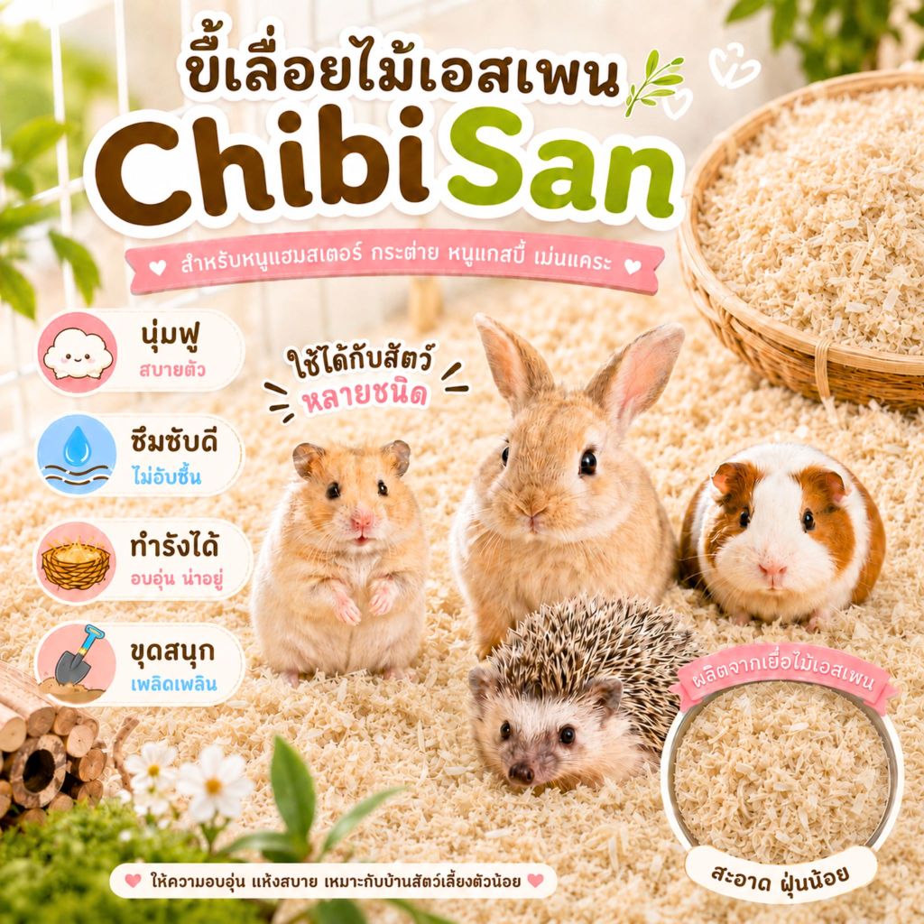 ขี้เลื่อยรองกรงหนูแฮมสเตอร์ ไม้แอสเพน วัสดุปูกรงสัตว์เล็ก สำหรับกระต่าย แกสบี้ เม่นแคระ
