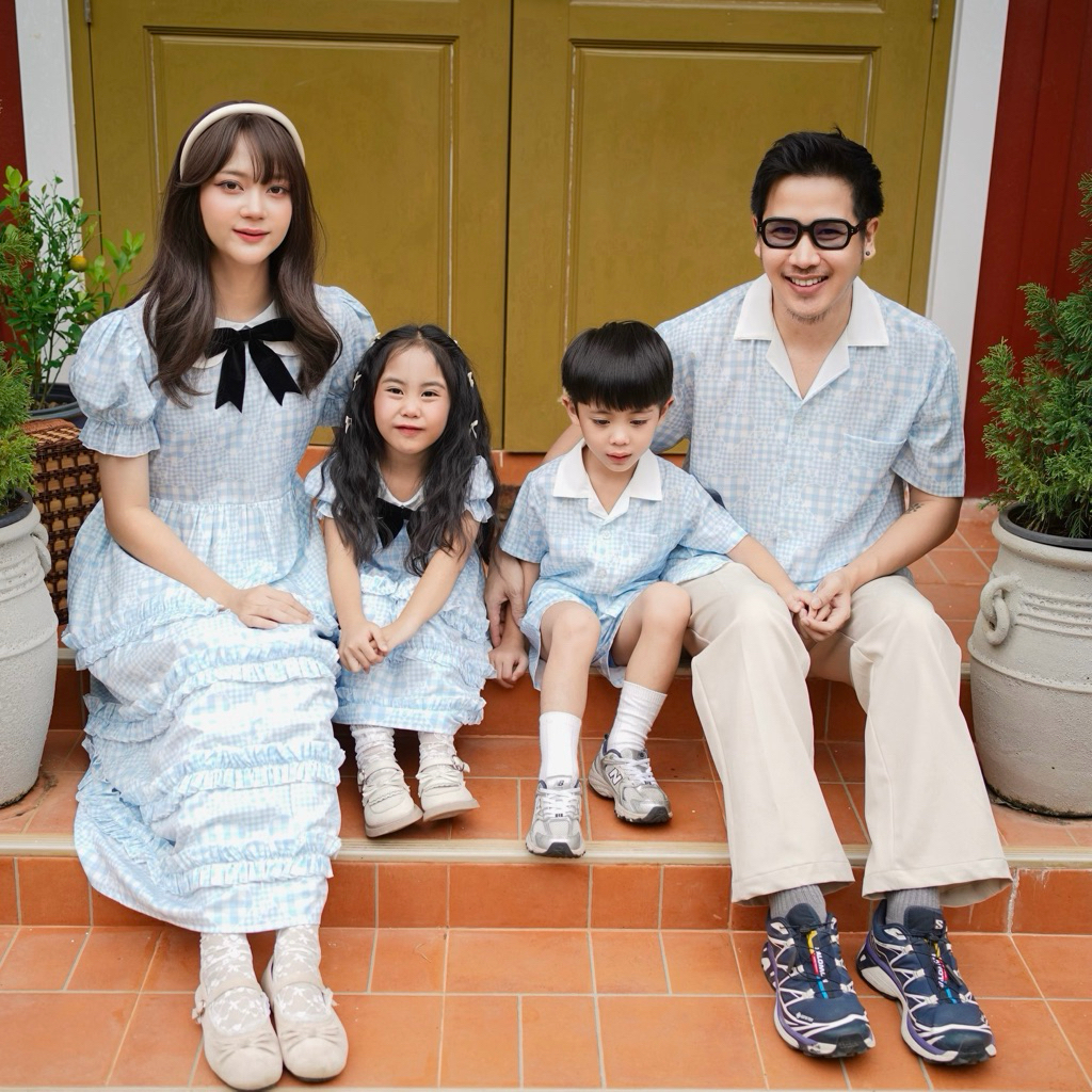 ชุดครอบครัวสีฟ้า รุ่นBlue heart (รหัส252)