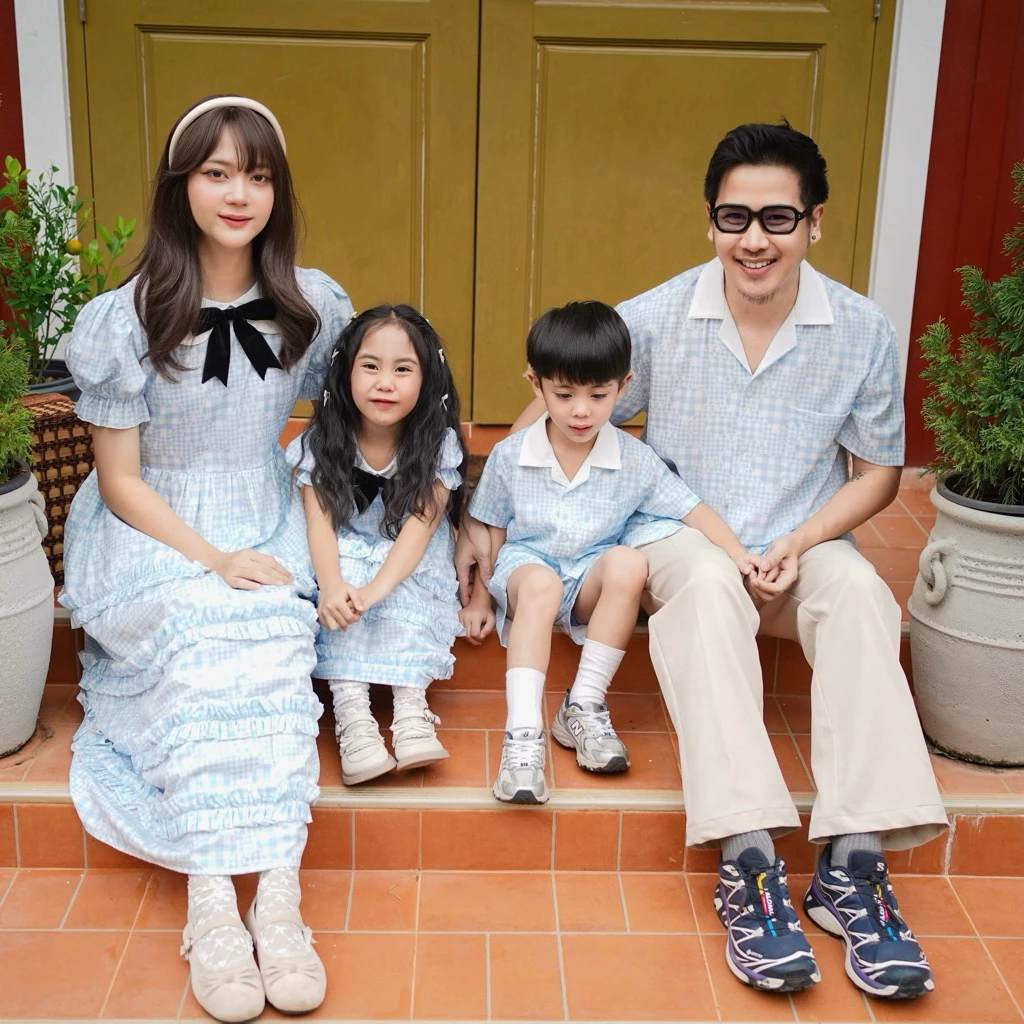 ชุดครอบครัวสีฟ้า รุ่นBlue heart (รหัส252)