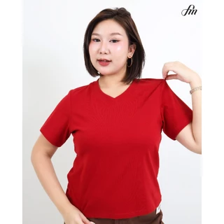 FAMOUS V BABY TEE คอวีสีพื้น #FMBL-G2T053