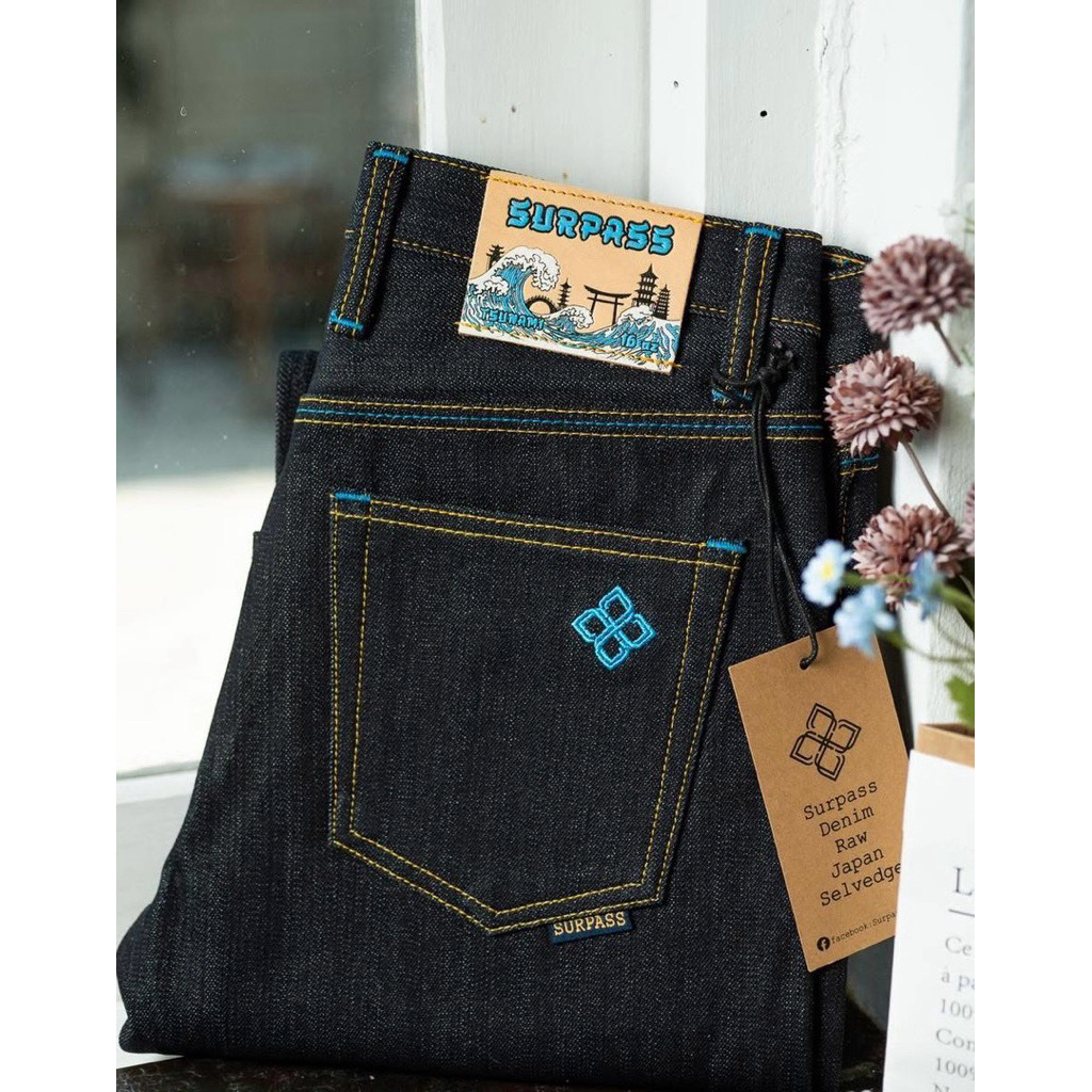 Surpass Denim 16oz รุ่น Tsunaผ้าดิบ16oz Thai Selvedgeริมแดงมีทรงกะบอกเล็กและกะบอกตรง