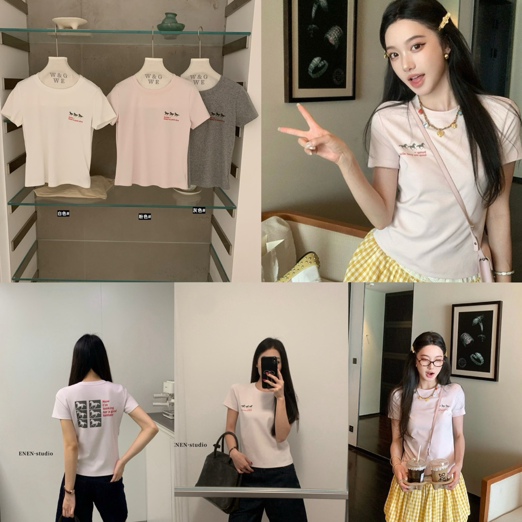 10642# เสื้อยืดคอกลมแขนสั้น สกรีนลายหน้า - หลัง เนื้อผ้าดี ใส่สบาย TAG : WG.WE