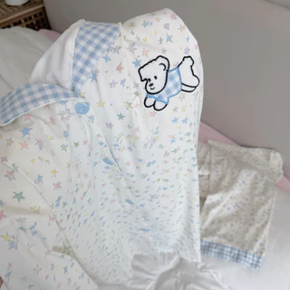 Bunny bear - bunnyFluffy ชุดนอนมินิมอล ผ้าcottonพรีเมี่ยม แขนยาวขายาว ฟรีไซส์อก44