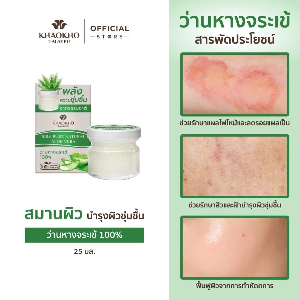 Khaokho Talaypu เขาค้อทะเลภู ว่านหางจระเข้สดแท้ 100% ใช้ทาผิวและผม อเนกประสงค์ (25 มล.)