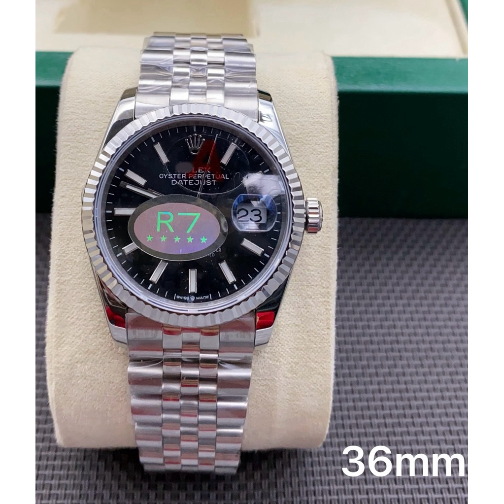 นาฬิกาข้อมือผู้ชาย 36MM ระบบออโต้ หน้าปัดดำ สายสแตนเลสรุ่นคลาสสิก งานCC,R7