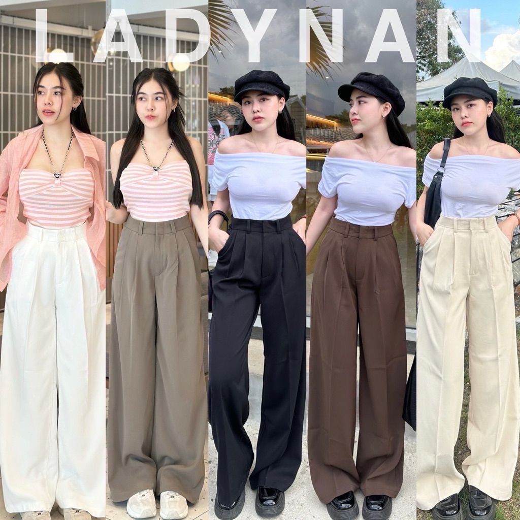 BASIC PANTS LILLY  กางเกงขายาว ทรงกระบอกใหญ่ ผ้าลิลลี่ ดีเทล2จีบ แต่งมีหูเข็มขัด