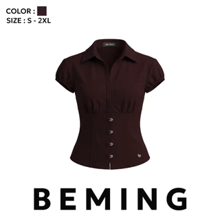 Bemingtop1262(S–2XL) - Corset Top – เสื้อเชิ้ตแขนสั้นทรงคอร์เซ็ตเน้นเอวเพิ่มลุคเรียบหรูในทุกวัน