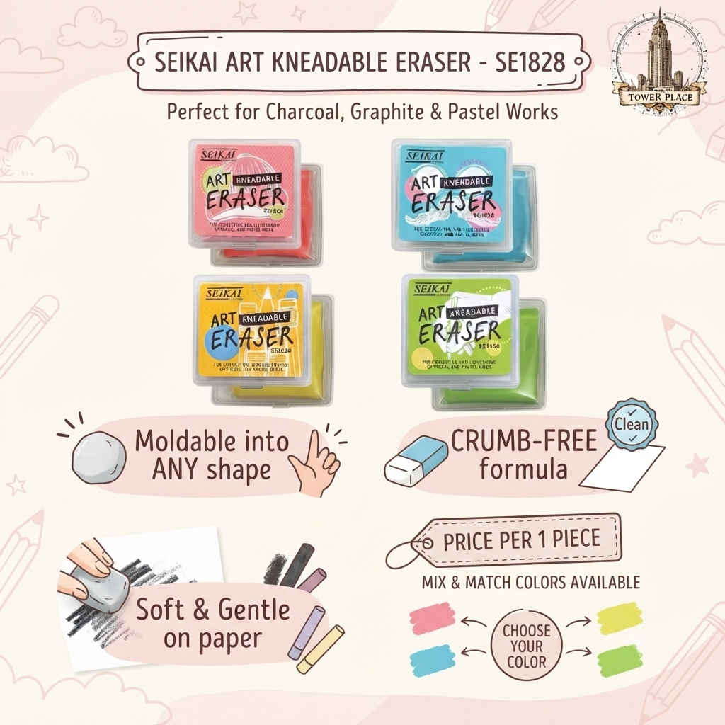ยางลบปั้นได้ Seikai Kneadable Eraser SE1828 | ซับคาร์บอน/แกรไฟต์ เนื้อนุ่ม ไม่เป็นเศษ (1 ก้อน เลือกสีได้)