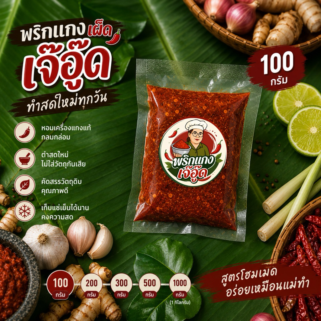 พริกแกงเผ็ด สูตรโบราณ หอมสมุนไพรเข้มข้น ขนาด 100 กรัม