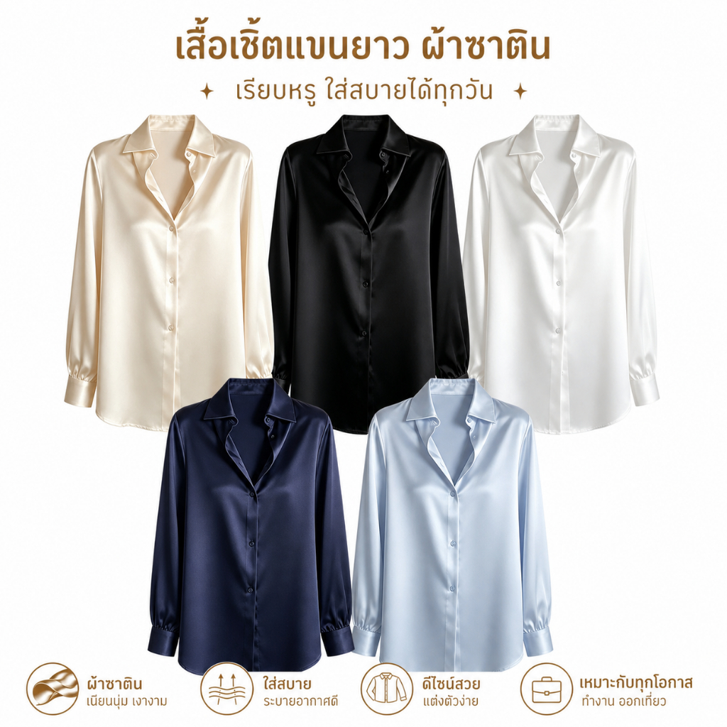 3m7 จัดส่งภายใน 24 ชั่วโมง เสื้อเชิ้ตผ้าซาตินสไตล์ฝรั่งเศส คุณภาพพรีเมียม เสื้อเชิ้ตผ้าซาติน เสื้อทำงานผู้หญิง