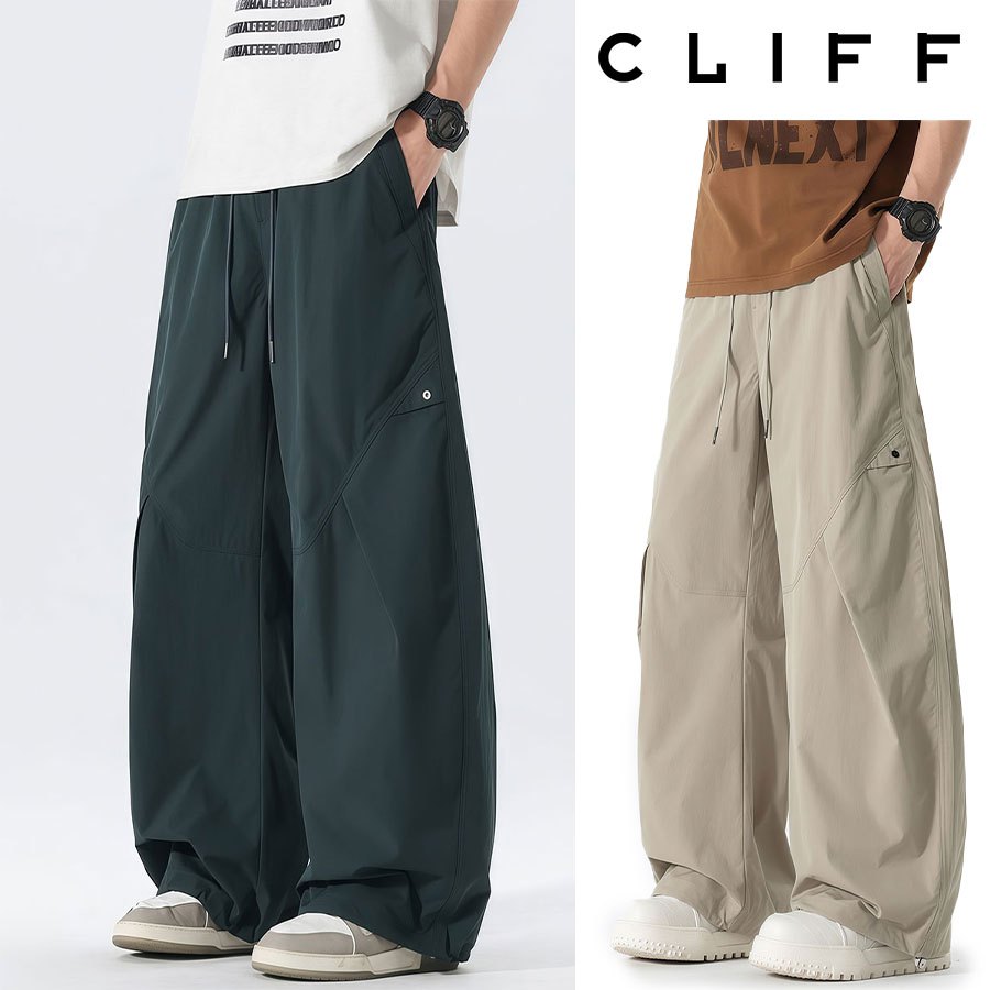 CLIFF พร้อมส่ง กางเกงขายาวผู้ชาย สีพื้นเรียบง่าย เอวสูง ทรงหลวม สไตล์เกาหลี เหมาะอยู่บ้านและลำลอง จัดส่งจากกรุงเทพฯ