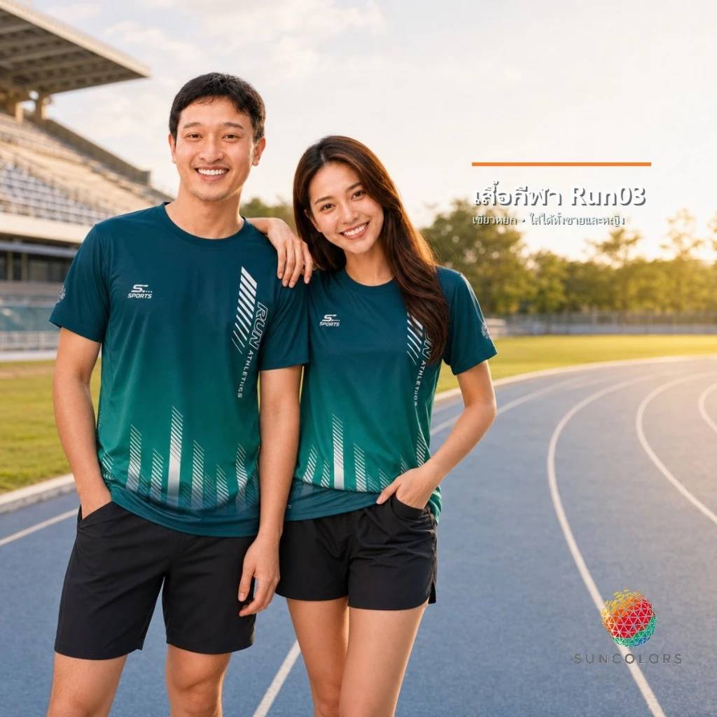 SUNCOLOR เสื้อกีฬา Run03 เขียวหยก เสื้อวิ่ง Unisex 145 กรัม ไซซ์ S-4XL