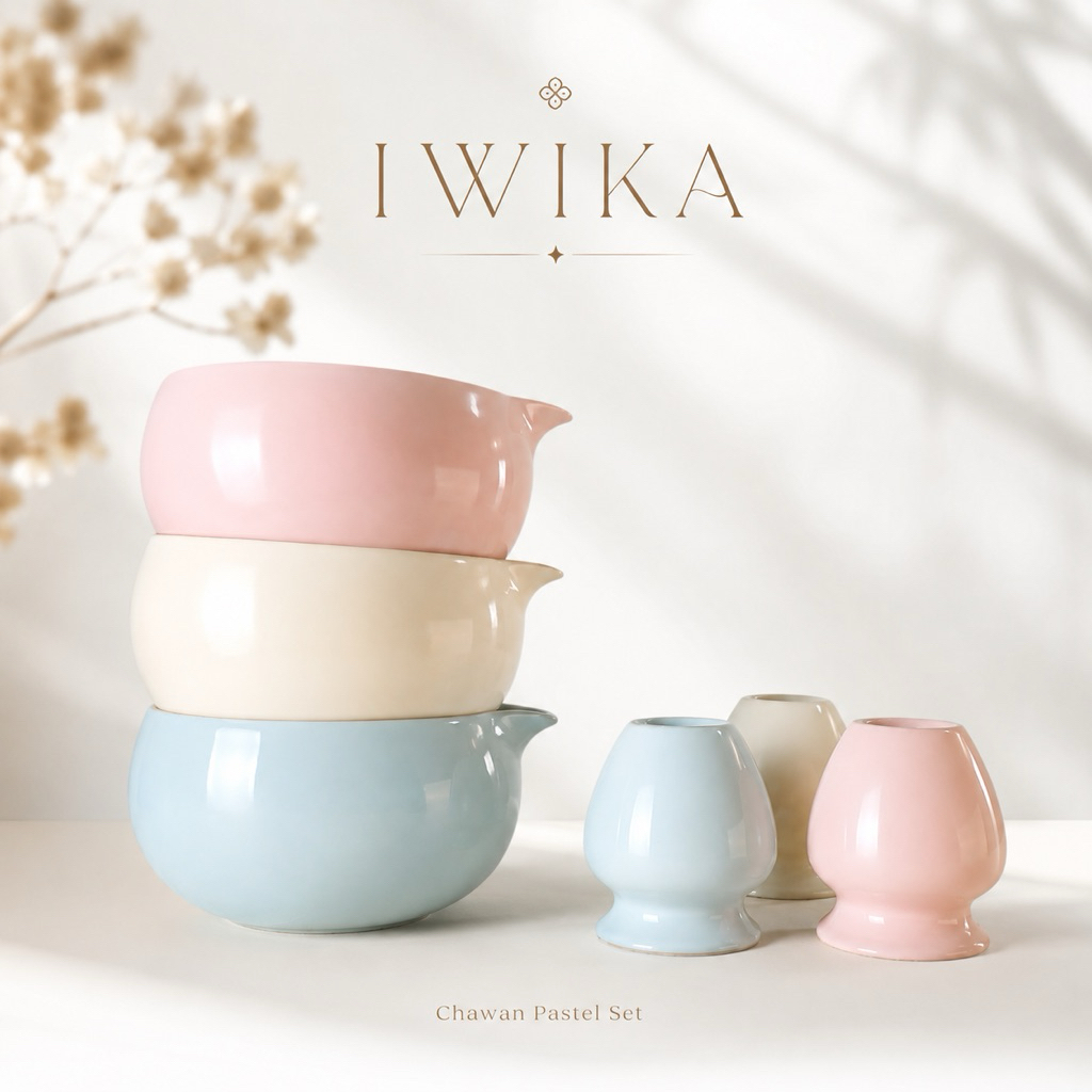 ชุดชามมัทฉะเซรามิกสีพาสเทล Iwika รุ่น Pastel Set.ประกอบด้วยชามทีสำหรับชงชาและที่วางแปรงตีชา (Whisk Stand).