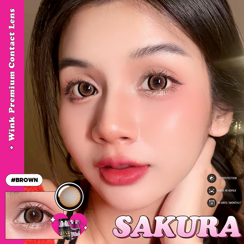 🔥คอนแทคเลนส์✨ขนาดบิ๊กอาย✨Sakura (Wink) สี : Brown / Gray