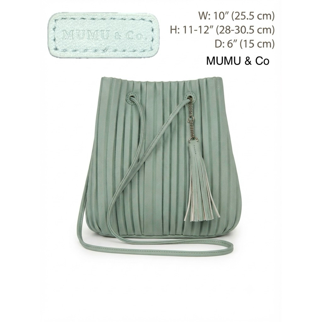 BB กระเป๋า MUMU & Co. มือสอง ตำหนิมีรอยสีเปื้อน ทรงขนจีบ สีเขียวมินท์  Mumu & Co bucket bag  กระเป๋า