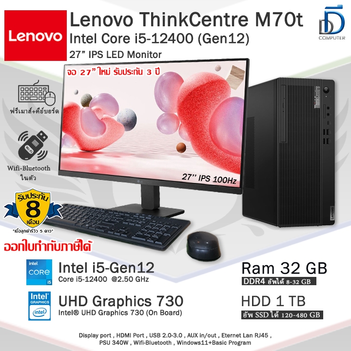 Lenovo ThinkCentre M70t Gen3 Core i5-12400(Gen12) CPUแรงอัพการ์ดจอได้ คอมพิวเตอร์มือสองสภาพสวยพร้อมใ