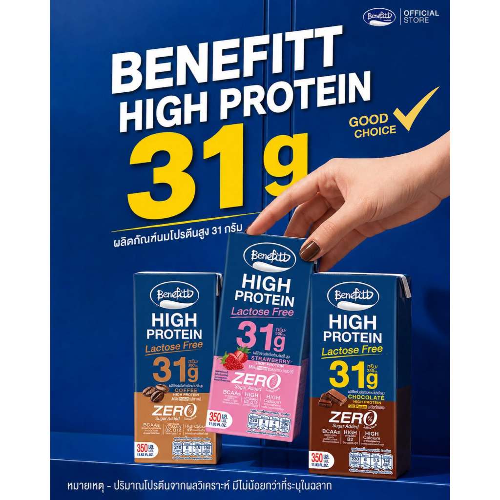 [6กล่อง หรือ ยกลัง24ก] Benefitt High Protein เบนิฟิตต์ ไฮโปรตีน นมโปรตีนสูง 31g