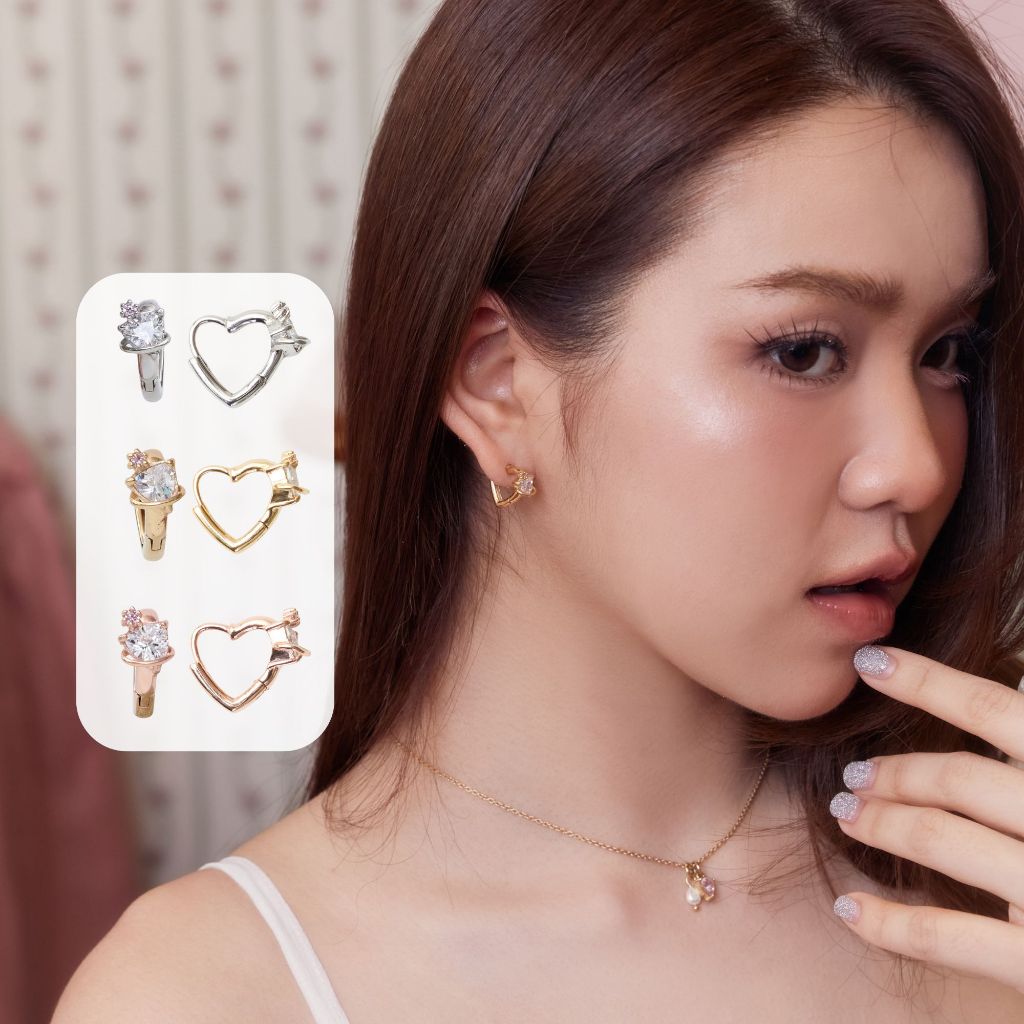earika.earrings - aubelle heartloop ต่างหูห่วงหัวใจพลอยทรง Trillion  วัสดุสแตนเลส stainless steel