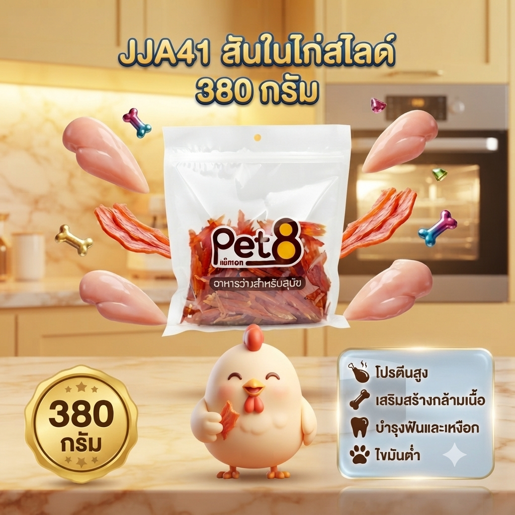 pet8 สันในไก่ JJA41 sasami jerky สันในไก่สไลด์ 380g