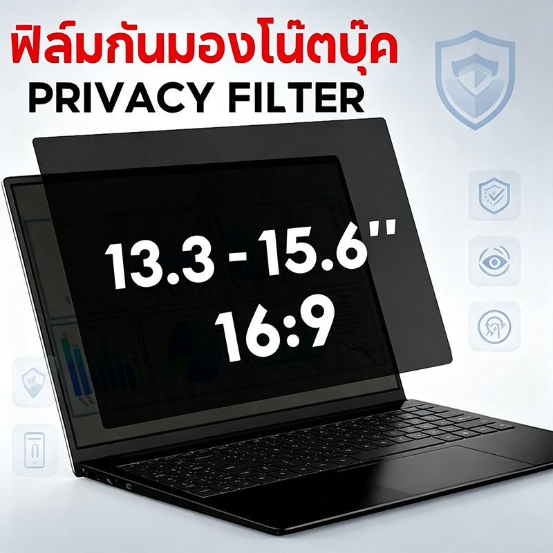 Privacy Filter ฟิล์มป้องกันสายลับหน้าจอแล็ปท็อป อัตราส่วน16:9 ขนาด13.3 14 15.6นิ้ว ปกป้องความเป็นส่วนตัว