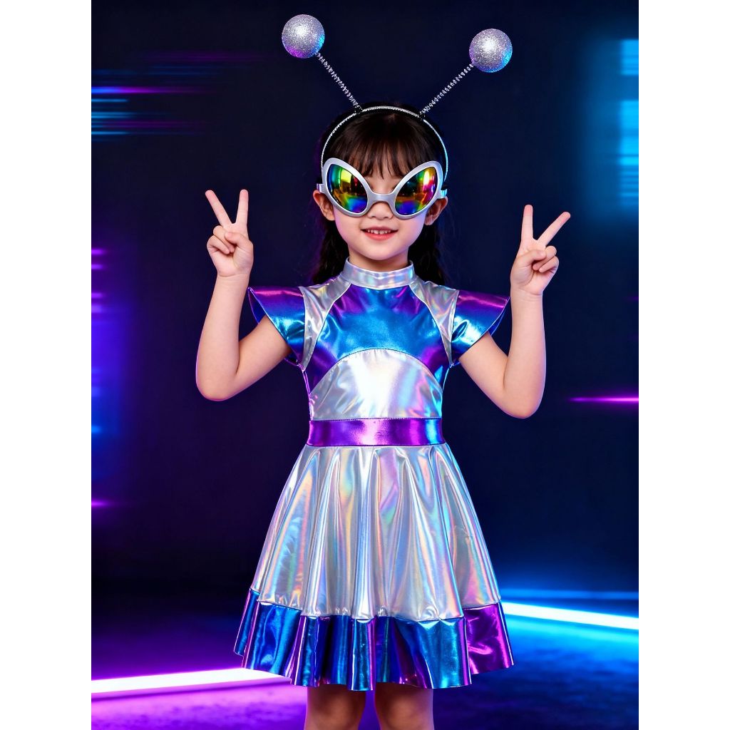 7C49 ชุดแฟนซีเด็ก ชุดเอเลี่ยน ชุดมนุษย์ต่างดาว ธีมวันวิทยาศาสตร์ Children Space Cosmic Alien AI Girl