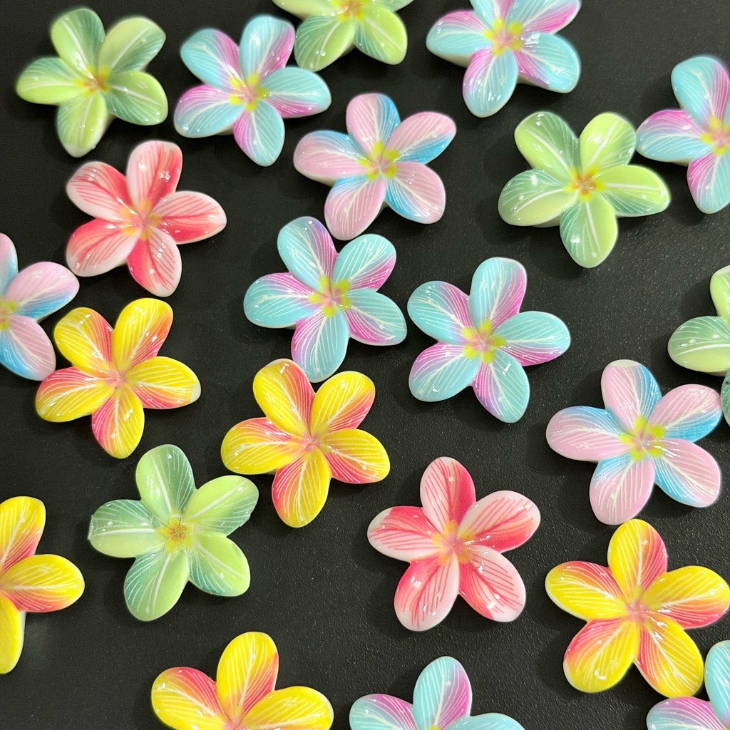 •10 ชิ้น • | เรซิ่นดอกไม้ 5 กลีบ ตกแต่งกิ๊บ งานแฮนด์เมดคละสีซ้ำสี