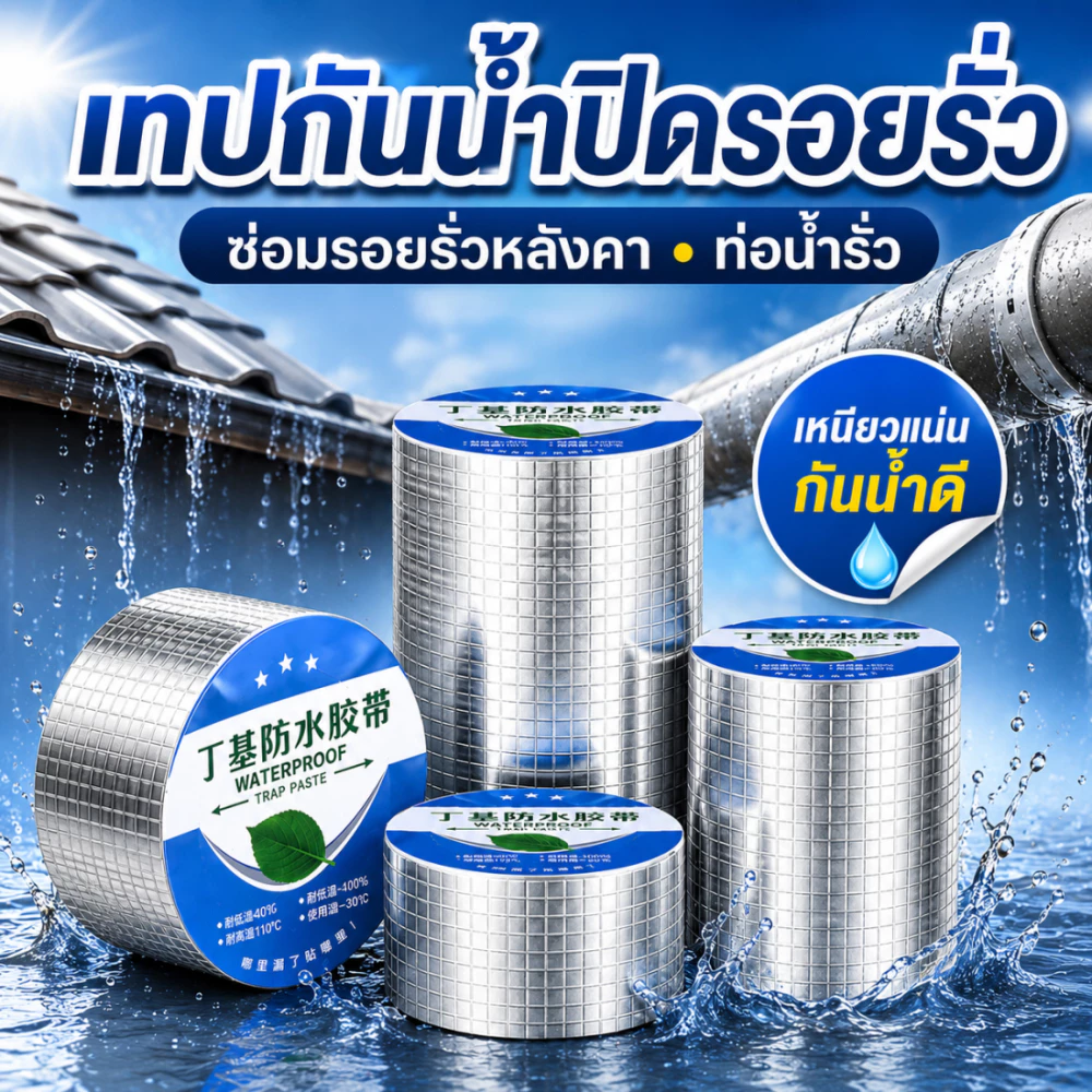 [5/10/20 ซม] เทปอลูมิเนียมกันน้ำกันรั่วซึม มีหลายขนาด ทนต่อสภาพอากาศรุนแรง ใช้ปิดรอยรั่วหลังคา ท่อ และผิวผนัง