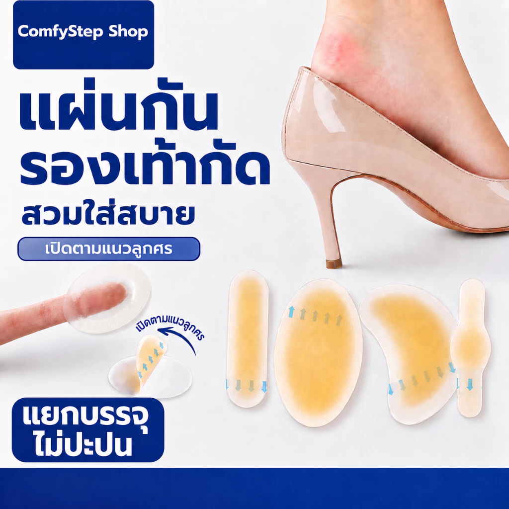 แผ่นกันรองเท้ากัด ซิลิโคนเจลแบบใส ลดการเสียดสี ป้องกันแผลพุพอง กันน้ำ กันเหงื่อ ติดแน่น