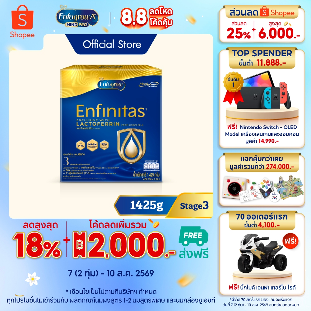 นมผง เอนฟาโกร เอนฟินิทัส สูตร3 (1425 กรัม) Enfagrow Enfinitas Stage3 (1425 g)